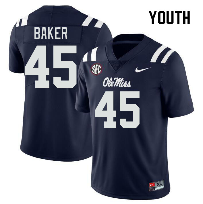 Youth #45 Mike Baker Ole Miss Rebels College Football Jerseys Stitched-Navy